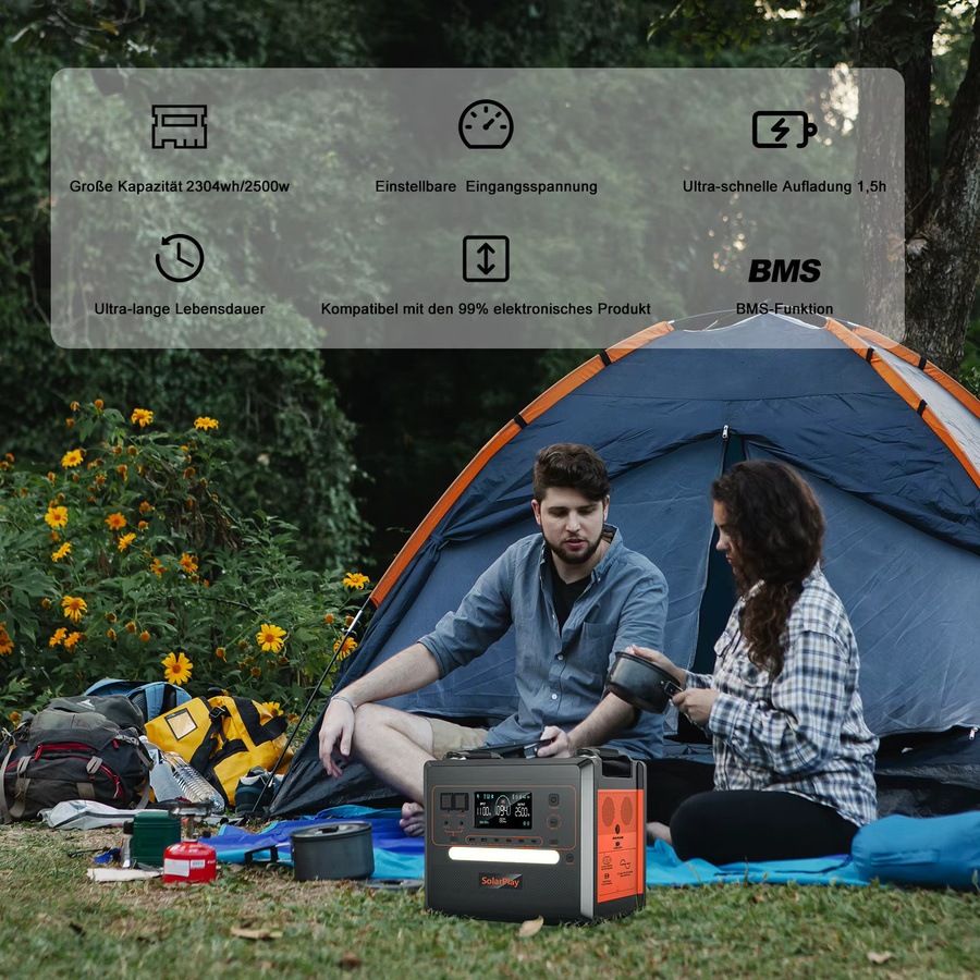 SolarPlay Q2402M Tragbare Powerstation mit 2500W Dauerleistung und faltbarem Trolley für Outdoor und Camping - Bild 1