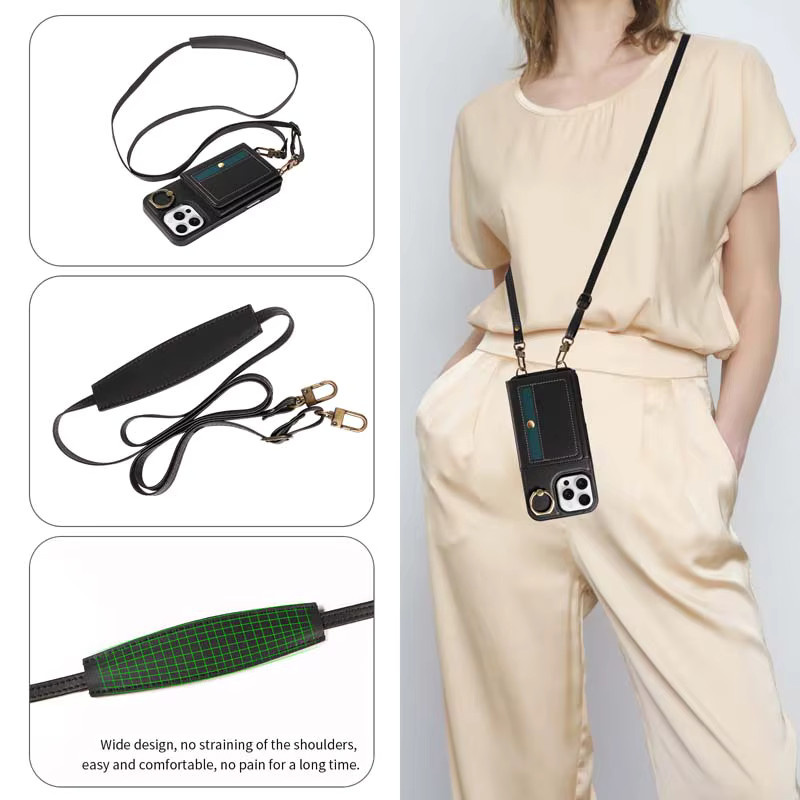 Leder-Handyhülle für Apple iPhone als Crossbody-Geldbörse mit Kartensteckplatz in Grün - Bild 5