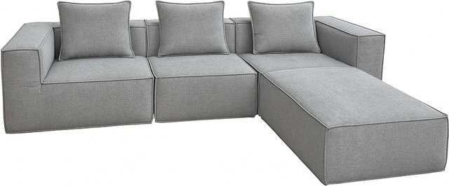 MCW L-Sofa O54 Modular erweiterbare Lounge-Couch mit Ottomane in Hellgrau, Stoff/Textil, B/T/H: 270 x 63 x 190 cm - Bild 1