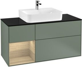 V&B Waschtischunterschrank Finion mit Wandbeleuchtung, Breite: 120 cm, Farbe: Lackiert, Olivenmatt - Bild 1