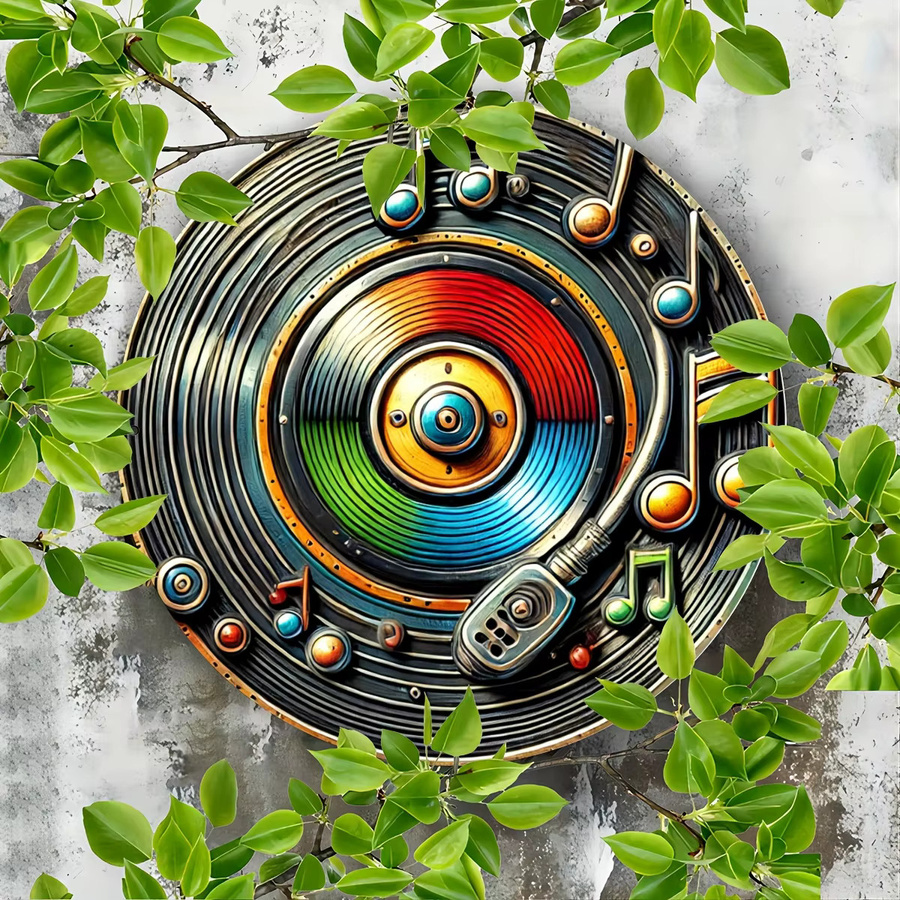 HELLOYOUNG Vintage-Blechschild mit Vinyl-Schallplatten und Musiknoten, Multicolor Wanddekoration, B/H: 20 x 20 cm - Bild 4