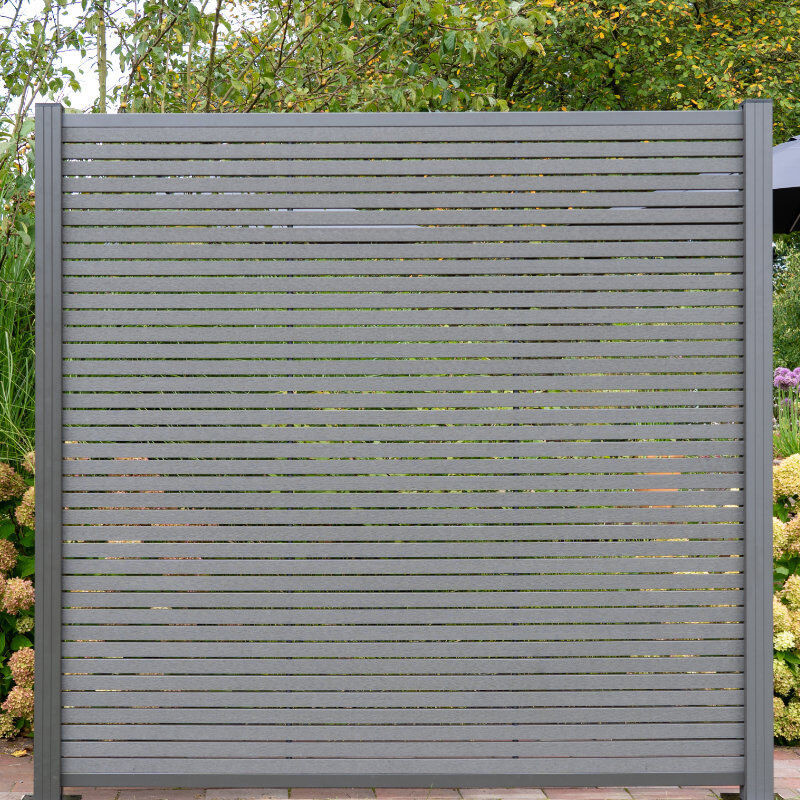 HÖRVIG Steckzaunsystem aus WPC in Anthrazit, Silber, Braun und Grau, rechteckig und blickdicht, Höhe: 178 cm, Breite: 180 cm, Tiefe: 39 cm - Bild 1