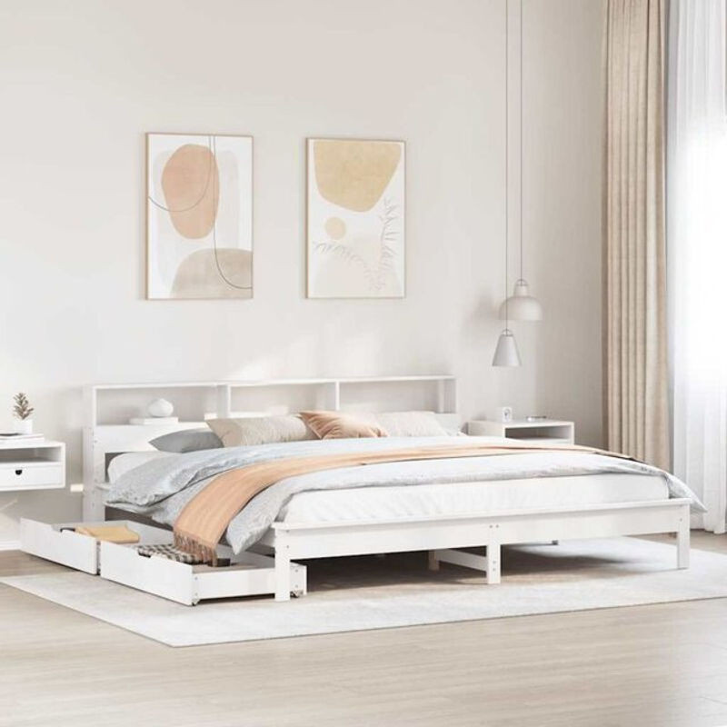 Massivholzbett Vidaxl aus Kiefer mit Regal in Weiß B: 180 cm, T: 200 cm - Bild 1