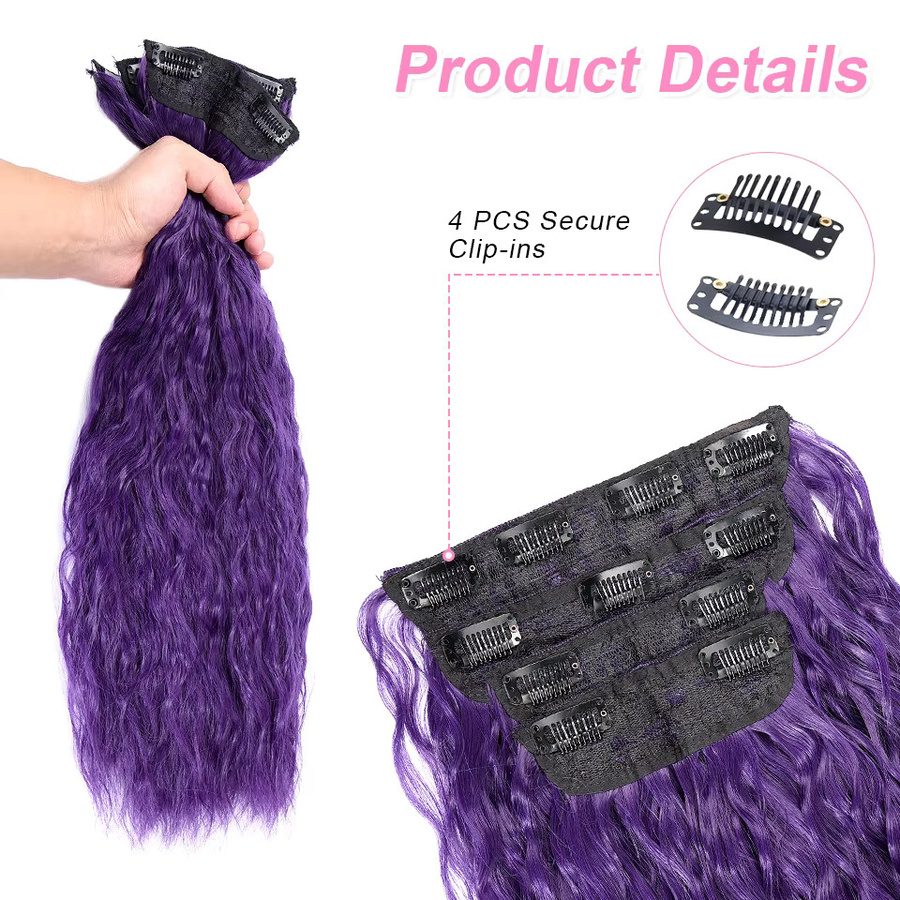 JIAMEISI Clip-in-Haarverlängerungen, lila, gewellt, 50,8 cm, Damen - Bild 3