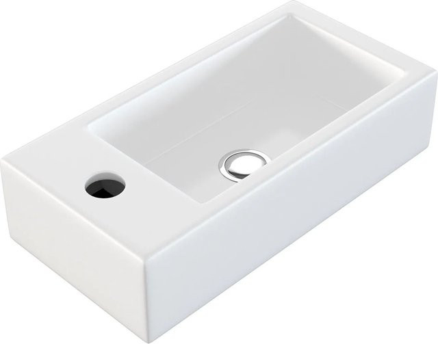 NEG Hänge-Waschbecken Uno41H Extra Klein in Weiß mit Nano-Coating und Montagematerial, Armaturloch links - Bild 1