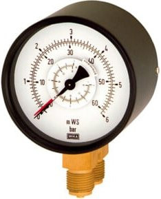 Riegler Differenzdruckmanometer aus Messing in Schwarz, 2x G 1/2 unten parallel, Messbereich 0 - 1,0 bar, Durchmesser 100 mm, Artikelnummer 1201 - Bild 1
