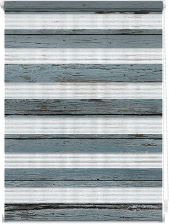 Lichtblick Duo-Rollo Klemmfix Day & Night in Petrol Blau mit Bretter-Vintage Design, Breite: 70 cm, Breite: 150 cm