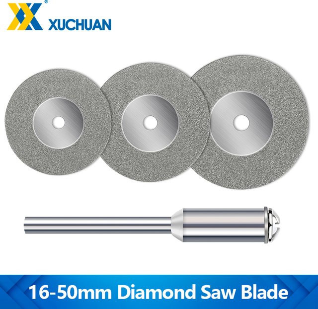 xcan 5er Set Mini Diamant-Trennscheiben mit 1 Dorn für Dremel zum Schneiden von Holz, Stein, Kunststoff und Glas, Durchmesser: 16 mm bis 50 mm - Bild 1