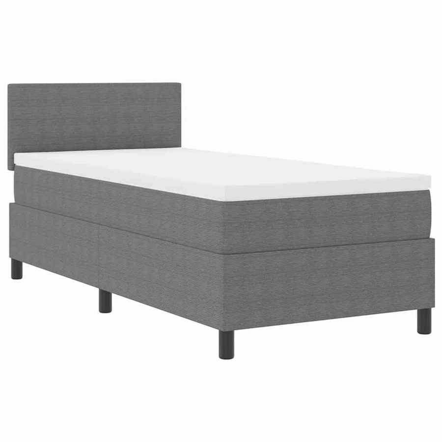 vidaXL LED Boxspringbett Hybrid aus Cordstoff in Hellgrau und Weiß B/T/H: 100 x 200 x 41,73 cm - Bild 2