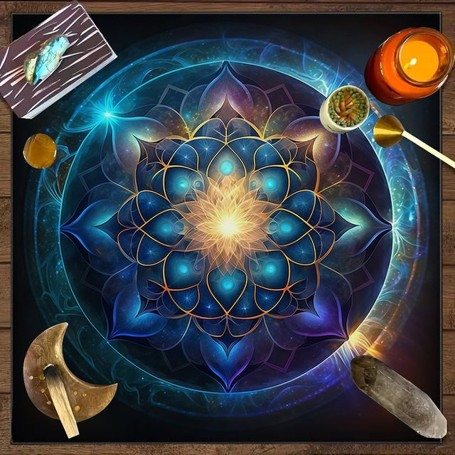 VIKAMA Sternen-Mandala Tarot-Tapete als spirituelles Altartuch in Multicolour - Bild 1