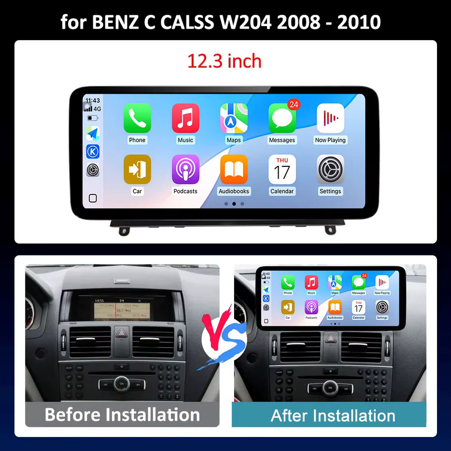 LIARO-NAVI Auto-Multimedia-Videoplayer für Mercedes Benz C-Klasse W204 (2008 - 2010) mit Android 16, QLED-Bildschirm, Carplay, WiFi, 4G, GPS und Bluetooth in Schwarz - Bild 4
