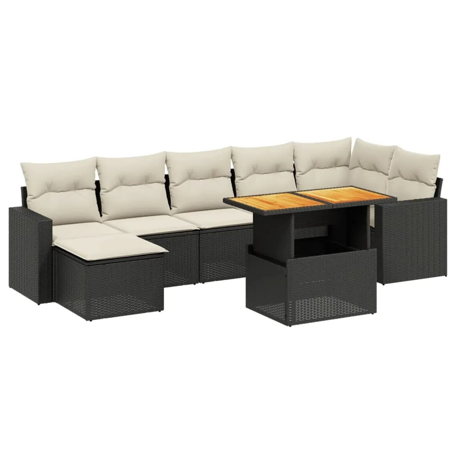 vidaXL 8-teilige Garten-Sofagarnitur aus Poly-Rattan und Akazienholz in Schwarz mit Kissen - Bild 2