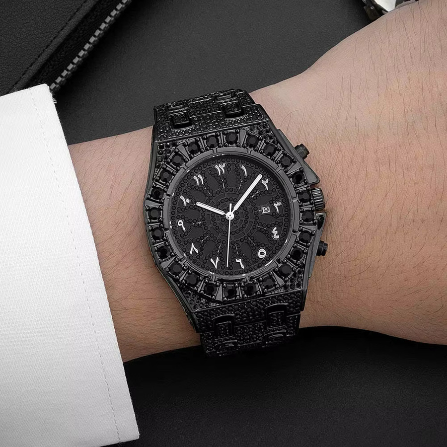 WEISIKAI Armbanduhr Edelstahl, Quarz, Schwarz, Diamant, Herren - Bild 2