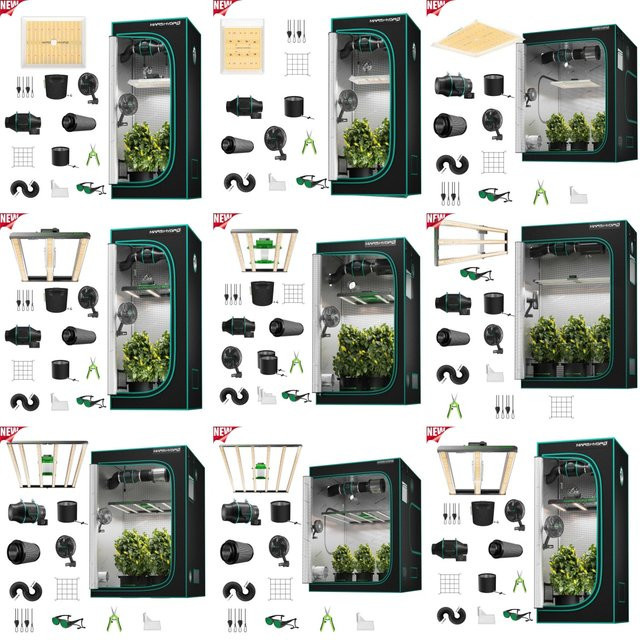 Mars Hydro Grow Tent Kit Growbox Set mit Vollspektrum-LED, Klemmventilator, Belüftungssystem und Aktivkohlefilter in Schwarz - Bild 1