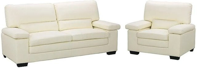 Vente-unique Couchgarnitur Mimas mit Sessel aus Büffelleder in Elfenbeinfarben B: 210 cm, T: 112 cm - Bild 1