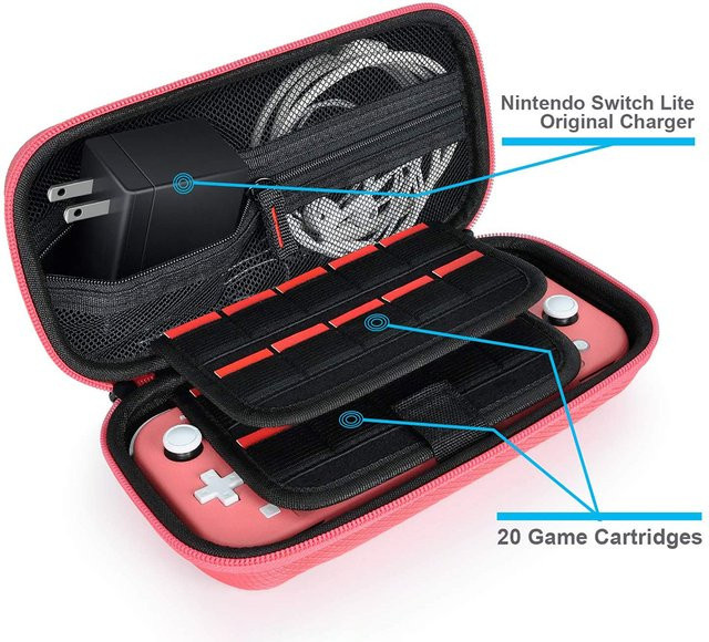 APWIKOGER Aufbewahrungstasche für Nintendo Switch Lite aus Nylon und EVA, harte Schutztasche mit doppeltem Fach, kratzfest und staubdicht, Farbe: Rot oder Pink - Bild 1