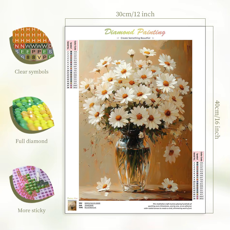 RUOPOTY DIY Diamant-Malerei-Set mit floralem Motiv in Multicolour, Vollständiges Diamant-Stickerei-Set für Erwachsene, runde Form, B/H: 30 x 20 cm - Bild 2