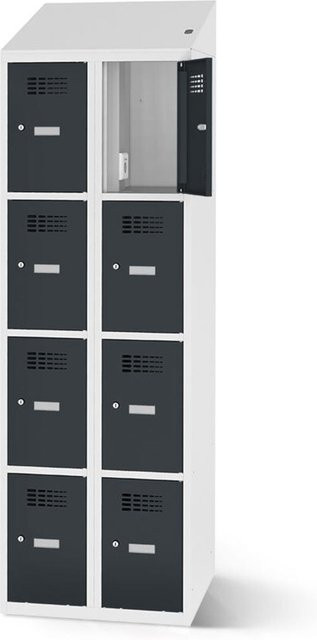 rotstahl Fächerschrank mit Ladefunktion und 8 Fächern in Anthrazit und Lichtgrau, B: 80 cm, H: 200 cm - Bild 1