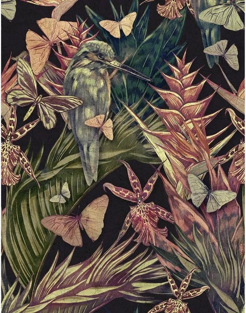Marburg Fototapete Floral Modern in Schwarz aus Vlies, B: 3,4 m x H: 2,65 m - Bild 1