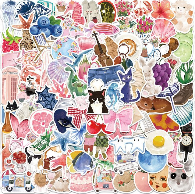 100 Stück PickJoy Aquarell-Blumen Aufkleber in Multicolour, Botanische Coquette Sticker aus Papier zur Dekoration von Wasserflaschen, Laptops und Sammelalben - Bild 1