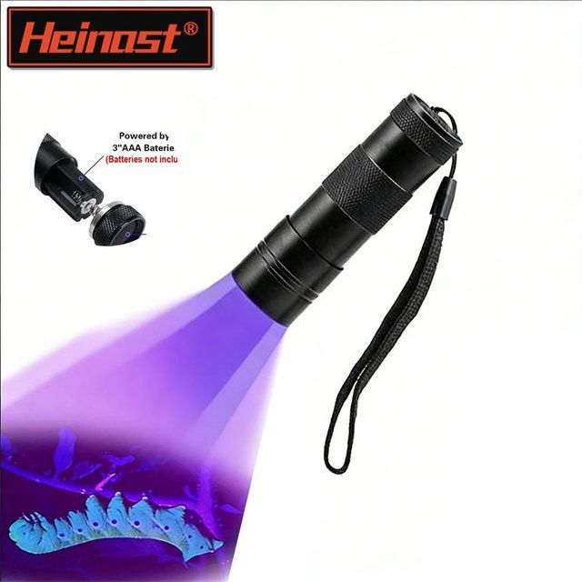 Heinast Tragbare UV-Handheld-Taschenlampe mit Schwarzlicht 395 nm, Wasserdichter Mini-UV-Detektor für Haustiere und Urinflecken, Betrieb mit 3 AAA-Batterien, Schwarz - Bild 1