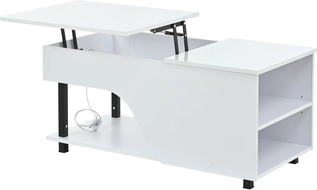 Merax Couchtisch modern in Weiß mit LED-Beleuchtung und Höhenverstellbarkeit, B/T/H: 100 x 50 x 46 cm - Bild 1