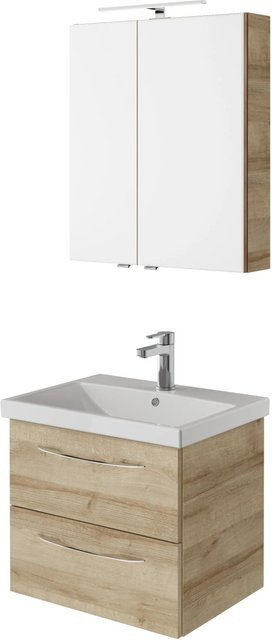 Pelipal Badmöbel-Set Serie 4035, 3-teilig, Riviera Eiche, bestehend aus Waschtisch, Waschtischunterschrank und Spiegelschrank mit LED-Beleuchtung - Bild 1