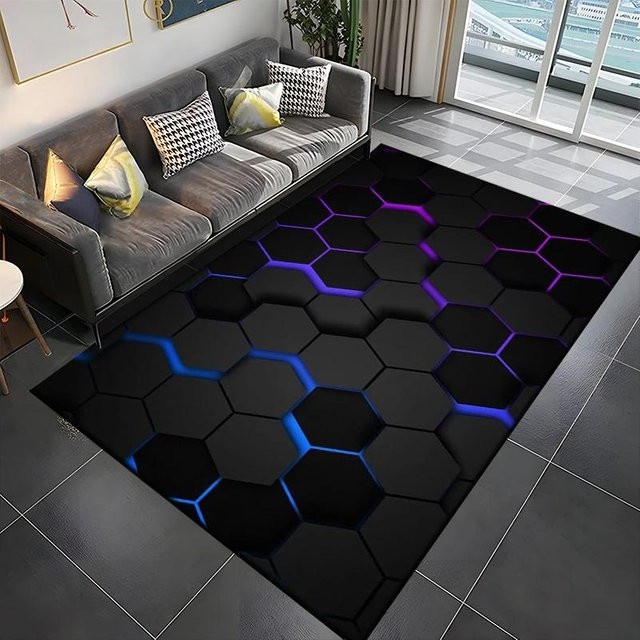 Wucifang Shoes 3D Abstrakt Spiegel Geometrisch Teppich, Schwarz, B/T: 80 x 50 cm - Bild 1