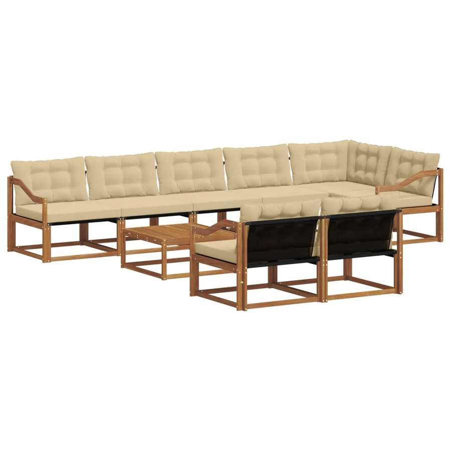 vidaXL Outdoor-Sofagarnitur 9-teilig aus Akazienholz mit Textilene und Kissen in Natur und Beige - Bild 2