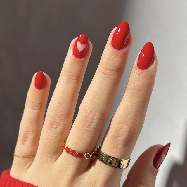 YADORNOS Künstliche Nägel, Rosa Liebe, Kurz Oval, Rot/Weiß, Kinder - Bild 1