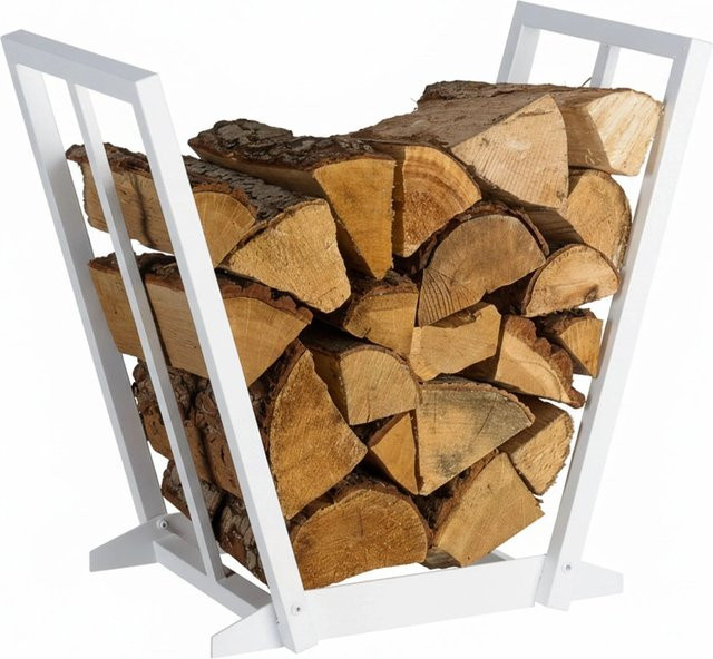 Relaxdays Kaminholzregal im V-Design aus Eisen in Weiß, B/T/H: 55,5 x 62 x 35 cm - Bild 1