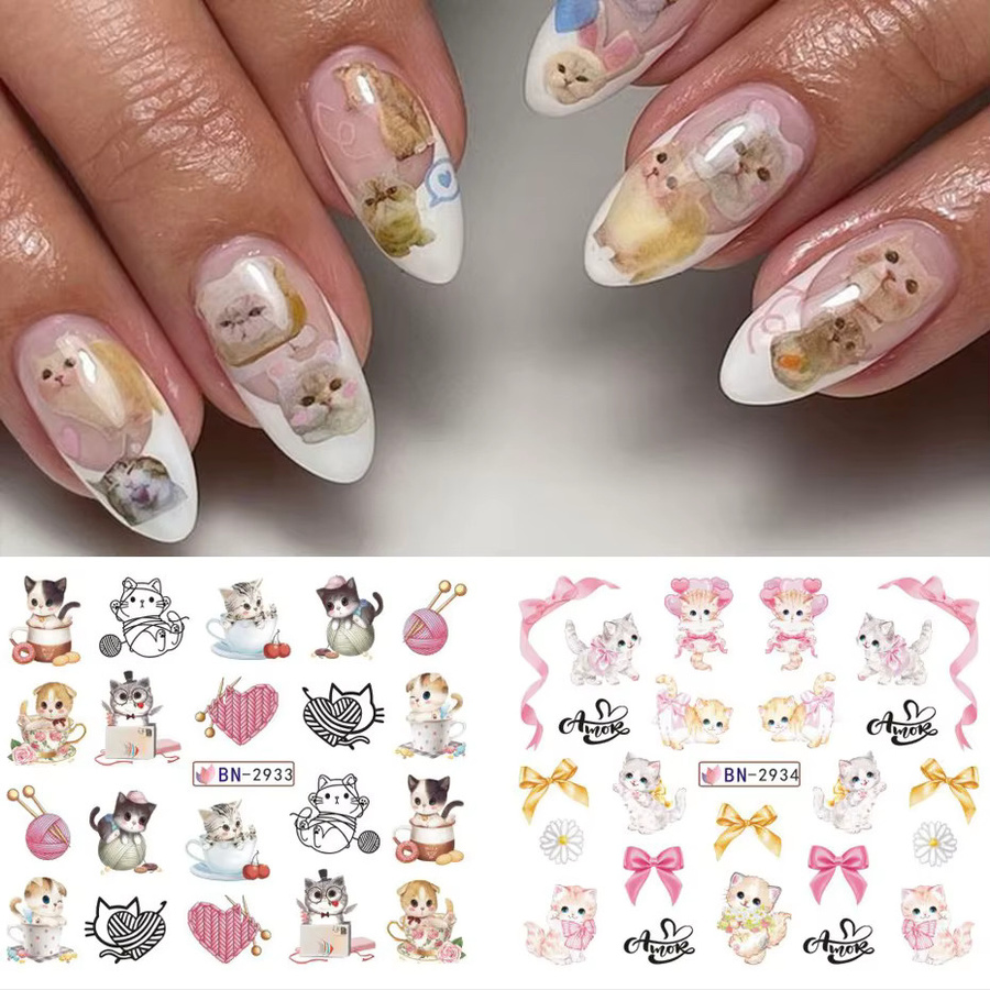 Nagelwasseraufkleber Katze Anime Design, 12 Stück - Bild 2
