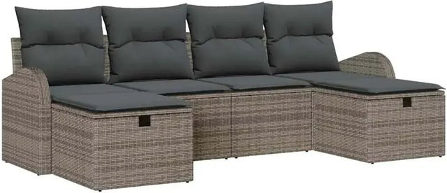 vidaXL Garten-Sofa-Set aus Poly-Rattan in Grau, 6-teiliges L-Shape Lounge-Set mit Kissen und integriertem Stauraum für Terrasse und Garten - Bild 1
