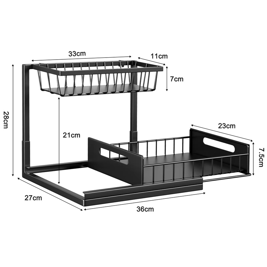 FOMYHEARD Unterschrank-Organizer 2er-Pack aus Metall in Schwarz mit ausziehbaren Schubladen zur Platzersparnis in Küche, Bad oder Speisekammer - Bild 6