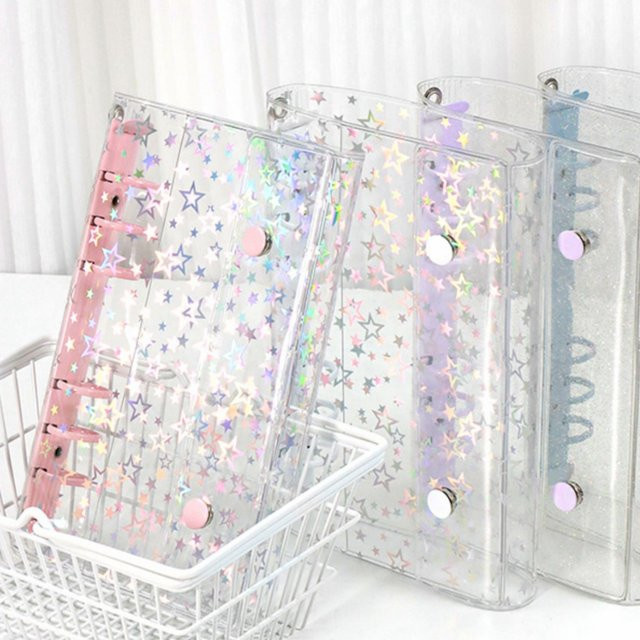 A6 Budget Binder mit klarer Glitter PVC Abdeckung in Pink als nachfüllbares Notebook und Organizer für Fotos und Planer - Bild 1