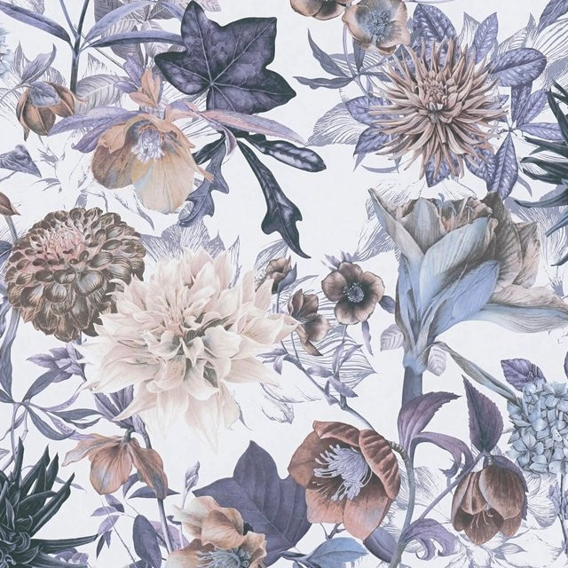 e-Delux GmbH Floral Tapete Botanisches Blumenmuster Matt in Weiß, Blau, Beige und Grau, Breite: 0,53 m, Länge: 10,05 m - Bild 1