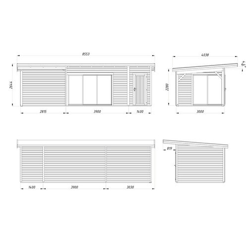 Palmako Gartenhaus Andrea Slide Plus aus Holz mit Pultdach in Natur, B: 833 cm, T: 300 cm - Bild 4