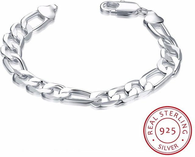 Armband 925 Silber, Figaro, 12 mm, 21 cm, Unisex - Bild 1