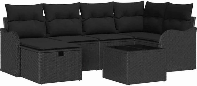 vidaXL Garten-Sofa-Set aus Poly Rattan in Schwarz mit 7-teiliger Polstergarnitur und Stauraum - Bild 1