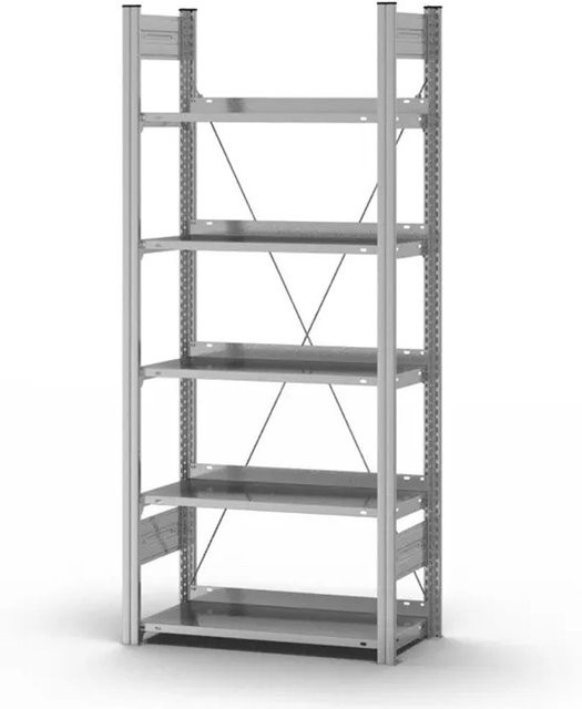 PROREGAL Aktenregal Stecksystem T-Profil aus verzinktem Stahl, 5 Ebenen, Farbe: Silber, H x B x T: 175 x 75 x 30 cm - Bild 1