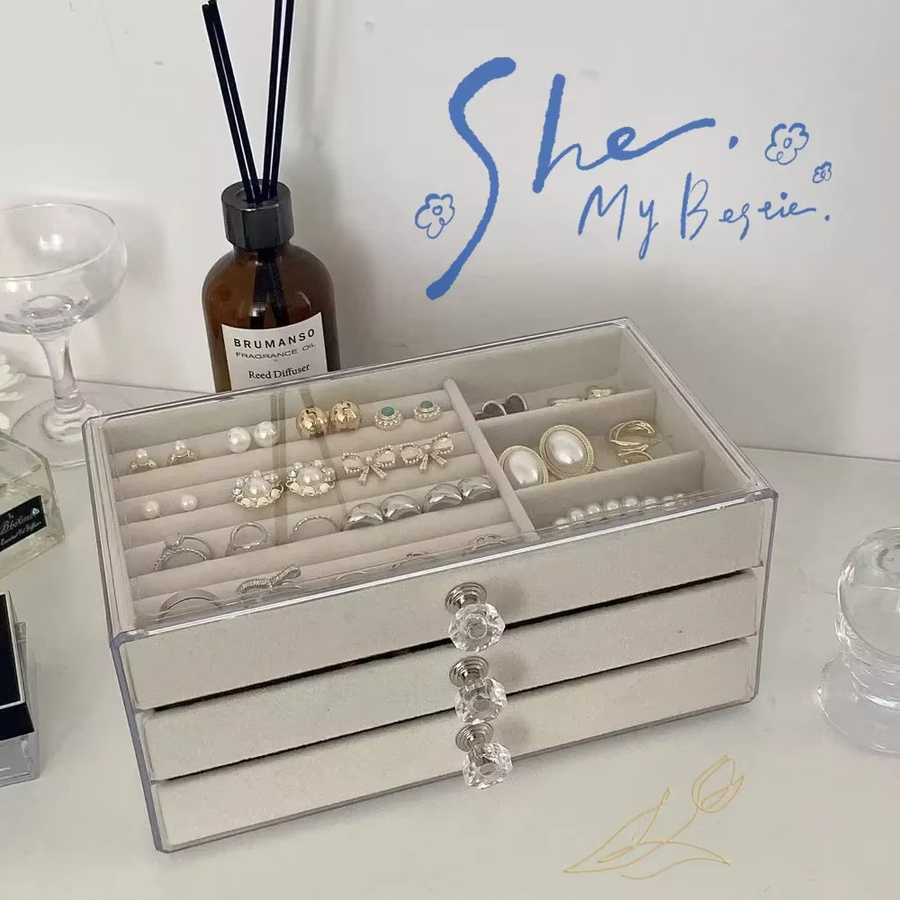 LDCX Acryl Schmuckaufbewahrungsbox mit Schublade für Perlenarmbänder, Ohrringe und Schmuckpräsentation in Transparent und Beige - Bild 1