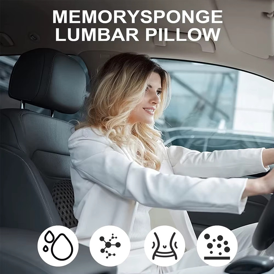 YQQGD Lordos Stützkissen aus Memory Foam als Lendenrolle für Bürostuhl, Auto oder Bett in Schwarz und Grau - Bild 6