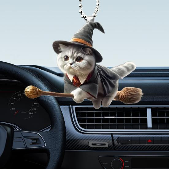 BERLIHEN Auto-Anhänger Katze aus Acryl in Grau als hängendes Ornament für die Auto-Innenausstattung - Bild 5