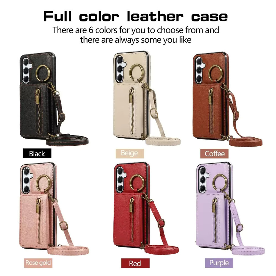 Leder-Crossbody-Handyhülle für Samsung Galaxy S24 S25 S26 Ultra S23 FE S22 S21 Plus A57 A37 A56 A36 A16 mit Kartenhalter und Brieftasche in Braun und Pink - Bild 6