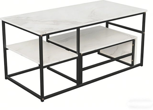 PXloue 2er-Set Couchtisch-Satztisch Rechteckig in Gold und Weiß, B/T/H: 105 x 52 x 48 cm - Bild 1