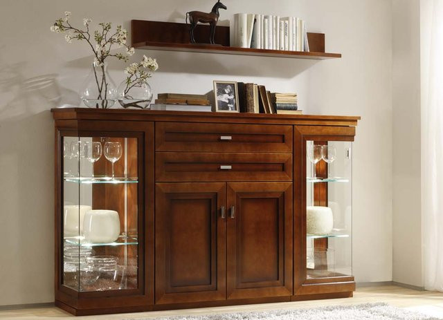 Highboard WEHRSDORFER KENT in Ahorn Furnier mit Glastüren und Schubladen, Braun, H x B x T: 184 x 116 x 42 cm - Bild 1