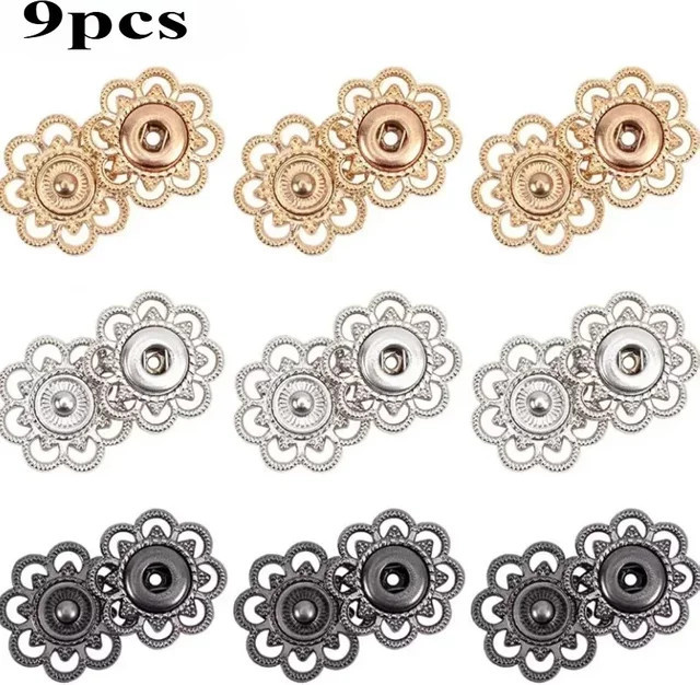 9 Sets Vintage-Druckknöpfe aus Metall mit Blumenmuster in Gold und Multicolour zum Aufnähen für DIY-Handwerk, Jeans und Jacken - Bild 1