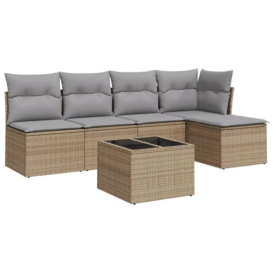 vidaXL 6-teilige Garten-Sofagarnitur in L-Form aus Poly-Rattan mit Kissen in Beige-Grau - Bild 2