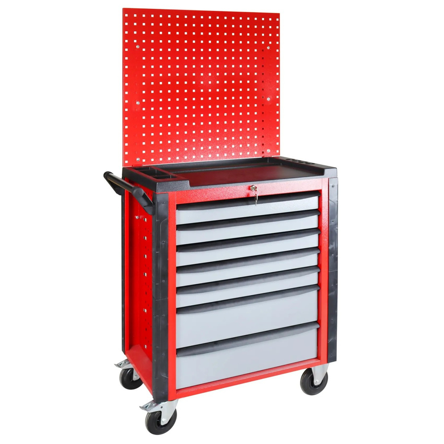 PROREGAL Werkstattwagen Cheetah Plus mit Lochplatte und 7 Schubladen, Feuerrot/Silbergrau, H x B x T: 168,5 x 75 x 47,5 cm - Bild 2