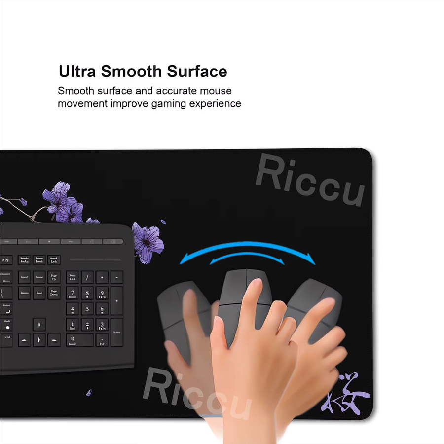 Riccu Gamer Extended Mousepad mit Japanischen Kirschblüten in Schwarz-Weiß - Bild 2